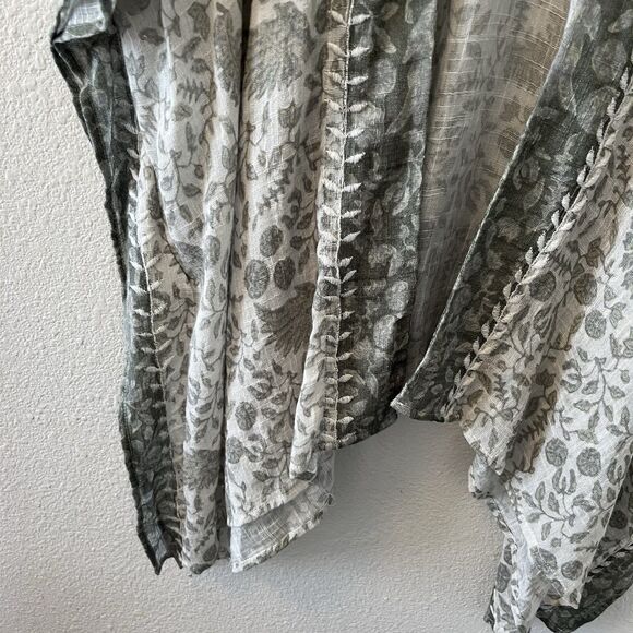 NWT J.Jill Kimono Size S-L Green Embroidered Open Cotton Blend Boho Lagenlook - Picture 9 of 13